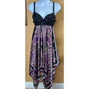 Yoyo 5 beaded handkerchief purple paisley Dress Small